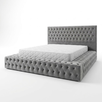 Chesterfield Groot Bed Groot Hoofdeinde Bedden Bekleed Hotel Fluweel Grijs Stof Oren