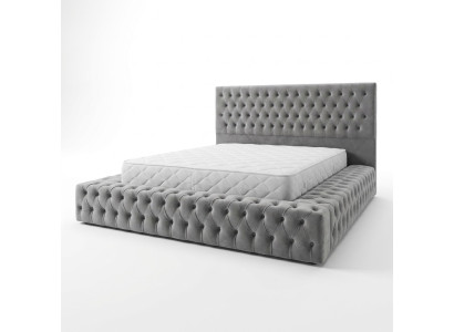 Chesterfield Groot Bed Groot Hoofdeinde Bedden Bekleed Hotel Fluweel Grijs Stof Oren