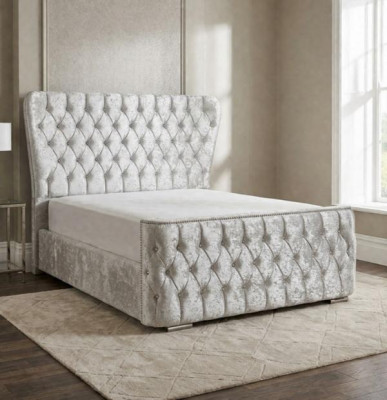 Chesterfield bed slaapkamer bedden textiel 180x200cm fluweel groot hotelbed nieuw