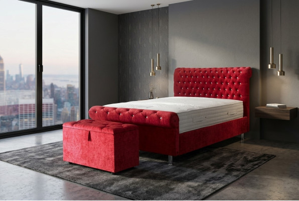 Chesterfield Hotel dubbel lederen bed slaapkamer bekleding luxe bedden 200x200cm