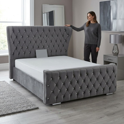 Chesterfield textiel bed slaapkamer bedden dubbel gestoffeerd 140/160/180/200 cm  Chesterfield textiel bed slaapkamer bedden dubbel gestoffeerd 140/160/180/200 cm