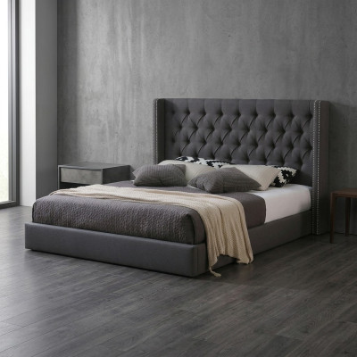 Groot grijs Chesterfield tweepersoonsbed Royale luxe bedden