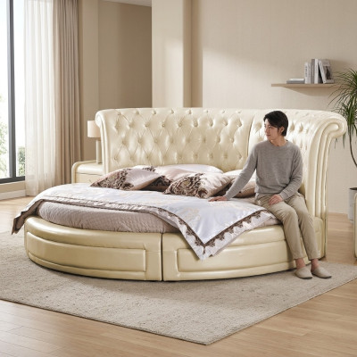 Rond bed Chesterfield Designer Ronde slaapkamer Textiel Lederen bedden