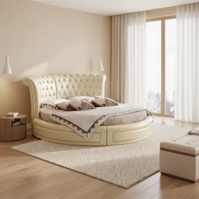 Rond bed Chesterfield Designer Ronde slaapkamer Textiel Lederen bedden