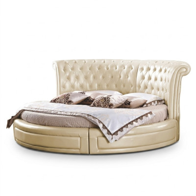 Rond bed Chesterfield Designer Ronde slaapkamer Textiel Lederen bedden