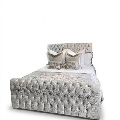 Chesterfield bed slaapkamer bedden textiel 180x200 cm fluweel Big hotel grijs nieuw