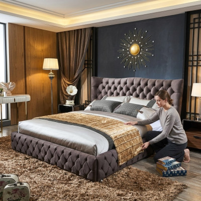 Chesterfield Groot Bed Grote Hoofdbord Oren Bedden Beklede Tweepersoonsbed