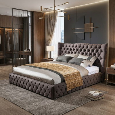 Chesterfield Groot Bed Grote Hoofdbord Oren Bedden Beklede Tweepersoonsbed