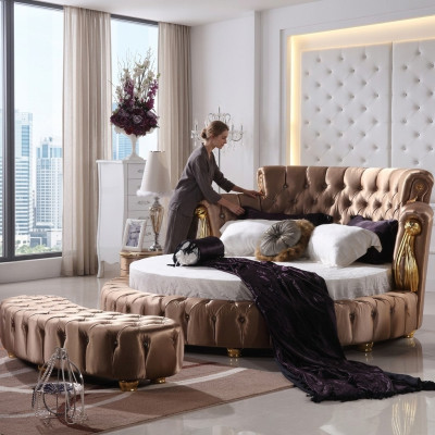 Rond bed Chesterfield Designer Ronde Bedden Slaapkamer Textiel Leer