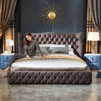 Bruin Chesterfield bed Slaapkamer Textiel Bedden Fluweel Groot Hotelbedden