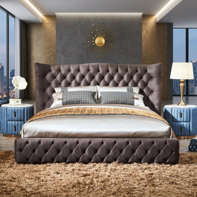 Bruin Chesterfield bed Slaapkamer Textiel Bedden Fluweel Groot Hotelbedden