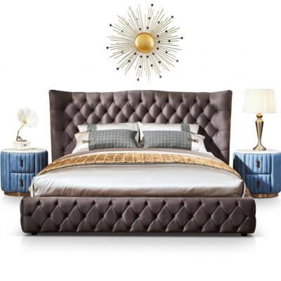 Bruin Chesterfield bed Slaapkamer Textiel Bedden Fluweel Groot Hotelbedden
