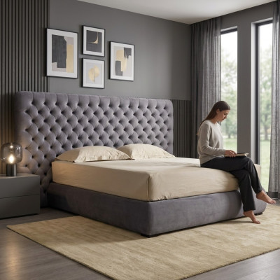 Bedbekleding Ontwerp Luxe Tweepersoons Hotelbedden Kamer Chesterfield Grijs Fluweel Nieuw