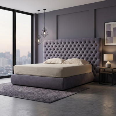 Bedbekleding Ontwerp Luxe Tweepersoons Hotelbedden Kamer Chesterfield Grijs Fluweel Nieuw
