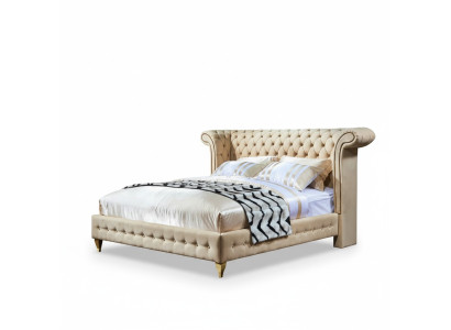Klassieke slaapkamer bed Beige textiel lederen bekleding Tweepersoonsbed 180x200cm