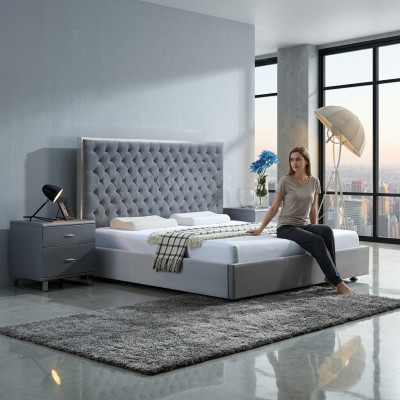 Groot stijlvol Chesterfield grijs tweepersoonsbed Textiel Bedden Luxe Design