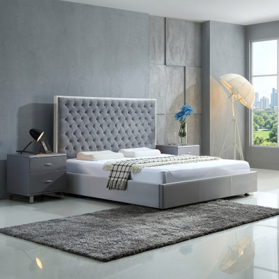 Groot stijlvol Chesterfield grijs tweepersoonsbed Textiel Bedden Luxe Design