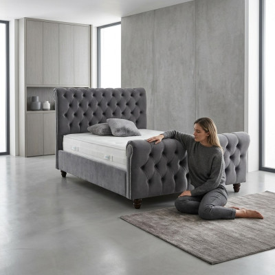 Chesterfield Bed Design Slaapkamer Engels Bed 200x200cm Textiel Bekleding