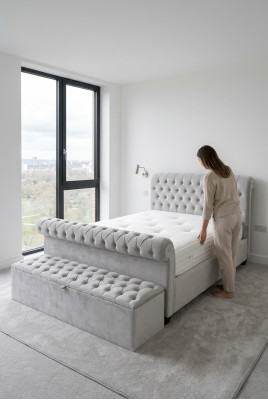 Engels designer slaapkamer gestoffeerde bedden tweepersoonsbed hotel chesterfield