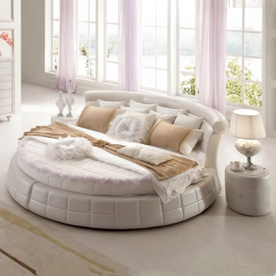 Klassieke ronde bedden - Ronde luxe designer bed gestoffeerd met elegant leer fluweel