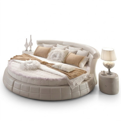 Klassieke ronde bedden - Ronde luxe designer bed gestoffeerd met elegant leer fluweel