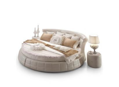 Klassieke ronde bedden - Ronde luxe designer bed gestoffeerd met elegant leer fluweel