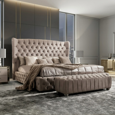 Echt Chesterfield bed Dubbele hotelbedden Stoffen bekleding 160x200cm Nieuw