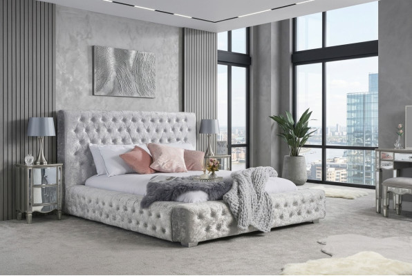 Grijs Chesterfield bed met hoog hoofdeinde Designer Tweepersoonsbed