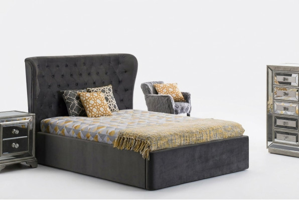 Chesterfield Design Bed 180x200cm Grijze Slaapkamer Bedden Hotel Bekleding Luxe