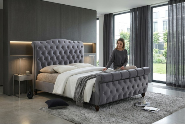 Klassiek fluwelen textielbed, dubbele bedden, gestoffeerde hotel slaapkamer 180x200