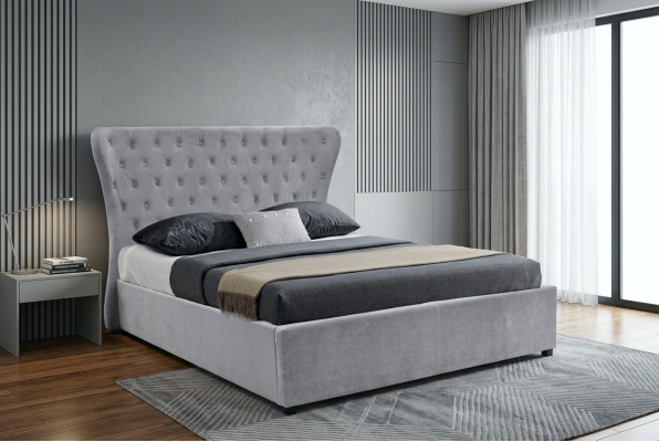 Grijze Chesterfield tweepersoonsbed luxueuze bedden ontwerper slaapkamerbed