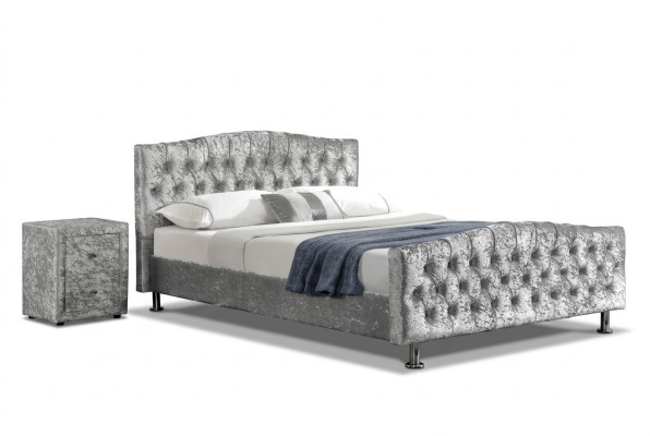 Beklede Chesterfield grijze luxe tweepersoonsbed slaapkamer ontwerper bedden