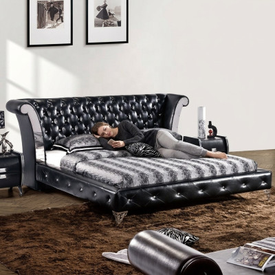 Roestvrijstalen luxe Chesterfield leren bedden, dubbel gestoffeerde designerbedden hotel
