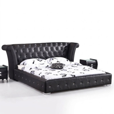 Chesterfield Groot Bed XXL Hoofdeinde Bedden Bekleding Hotel Velours Zwart Stof Oren