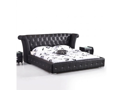Chesterfield Groot Bed XXL Hoofdeinde Bedden Bekleding Hotel Velours Zwart Stof Oren