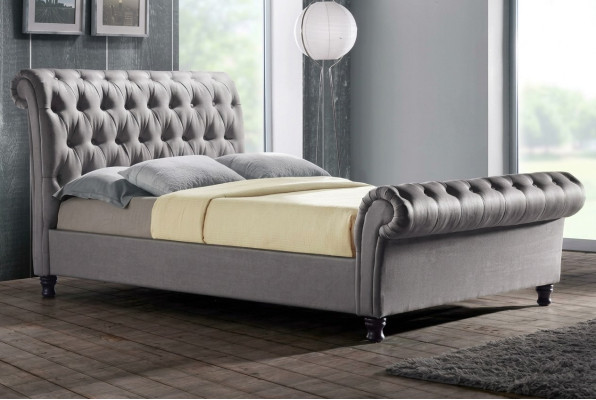 Grijze Chesterfield dubbel leren bed slaapkamer gestoffeerd ontwerper luxe bed