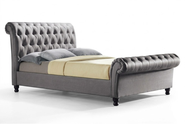 Grijze Chesterfield dubbel leren bed slaapkamer gestoffeerd ontwerper luxe bed
