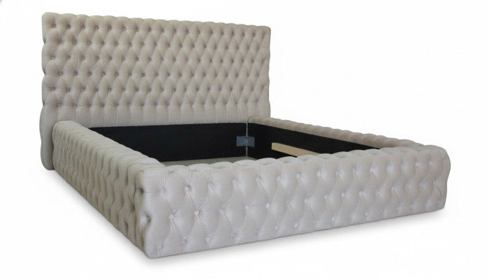 Elegant Chesterfield Design Engels tweepersoonsbed in beige - Bedden met tijdloze stijl.