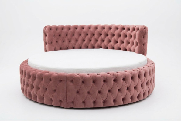 Rond fluwelen bed Chesterfield luxe bekleding Ronde bedden textiel stof hotel Nieuw