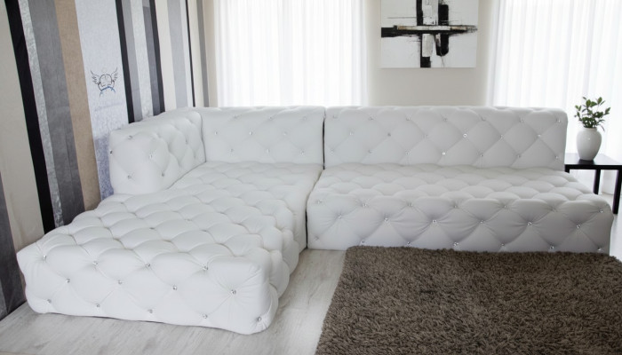 Ontwerp hoekbank bank leder bekleding sofa hoeksamenstelling kristalstenen hoekbank nieuw