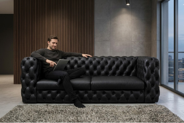 Zwarte Chesterfield 3-zitsbank Bank Designer Luxe Set