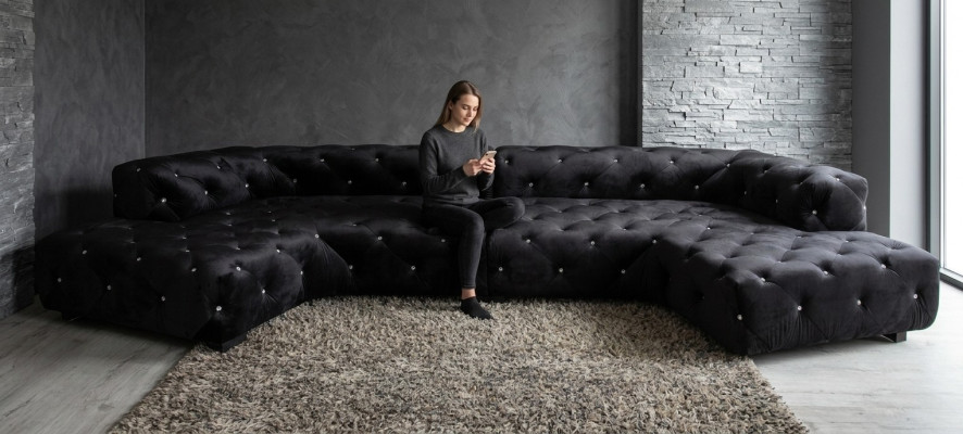 Klassieke designer Chesterfield fluwelen bank met kristallen stenen woonlandschap