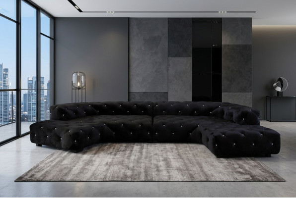 Klassieke designer Chesterfield fluwelen bank met kristallen stenen woonlandschap