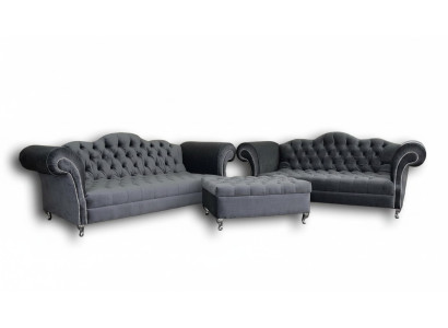 Bankstel 3+2 zits + voetenbank Chesterfield bankstel Stof Leder Bankstellen