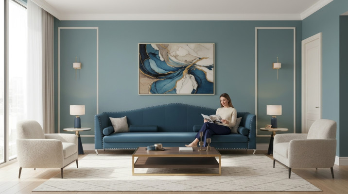 Sofa Bank Bekleding Stof Leder Bank Blauwe Set 5-zits