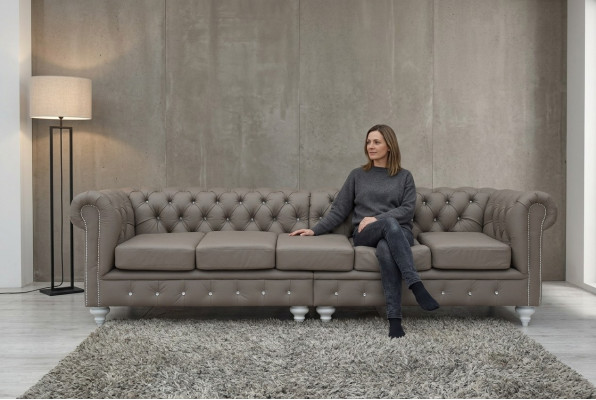 Chesterfield Bank Bank Bekleding Stof Leren Bankstel 5-zits.