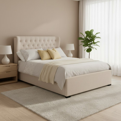 Chesterfield Design Gestoffeerd Engels Bed Tweepersoons Bed Beige Bedden 160/180x200