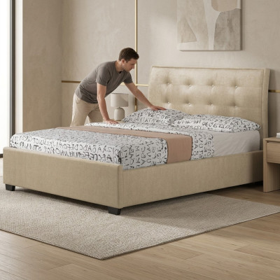 Chesterfield Design gestoffeerd Engels bed Grijs Bedden 160/180x200 cm Tweepersoonsbed