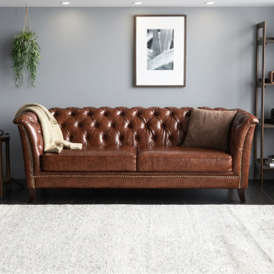 Chesterfield Leren Gestoffeerd Design Bank Luxe Sofa Klassieke Bank 2-Zits Nieuw