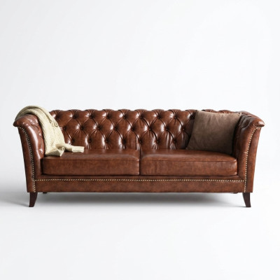 Chesterfield Leren Gestoffeerd Design Bank Luxe Sofa Klassieke Bank 2-Zits Nieuw